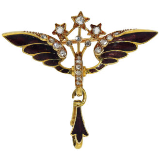 Swiss ladies gold enamel diamond trim pendant watch Circa 1905