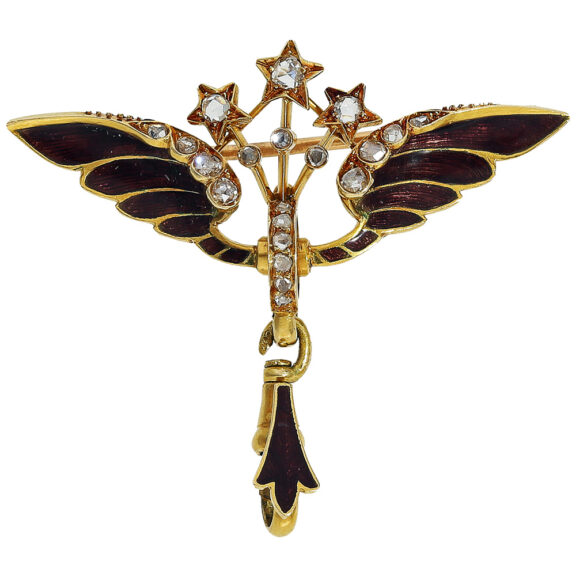 Swiss ladies gold enamel diamond trim pendant watch Circa 1905 Swiss ladies gold enamel diamond trim pendant watch Circa 1905