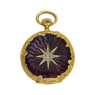 Swiss ladies gold enamel diamond trim pendant watch Circa 1905