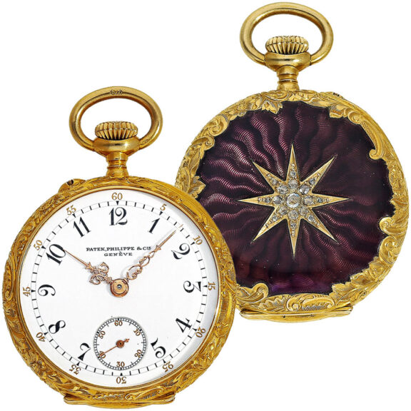 Swiss ladies gold enamel diamond trim pendant watch Circa 1905