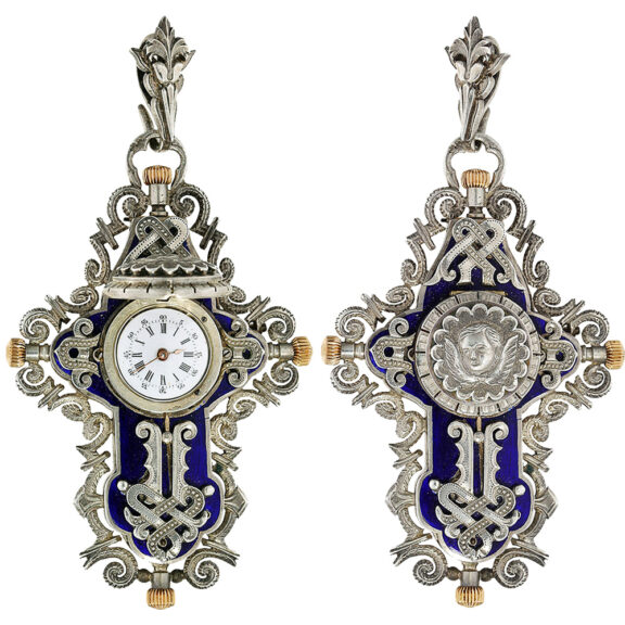 Swiss silver enamel cross form pendant watch Circa 1890