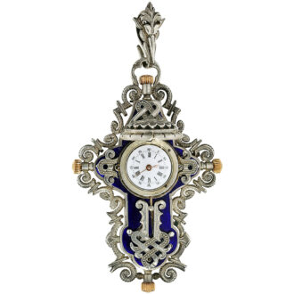 Swiss silver enamel cross form pendant watch Circa 1890