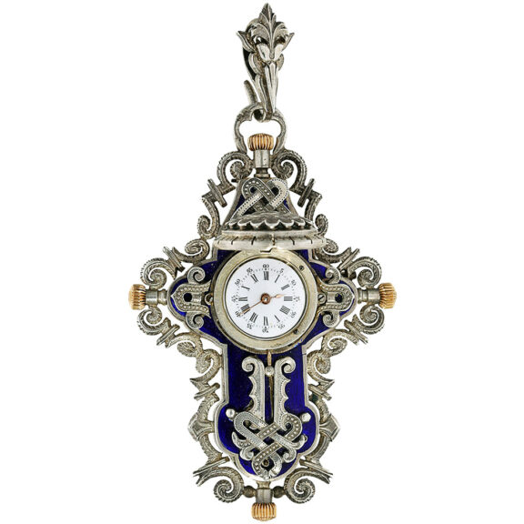 Swiss silver enamel cross form pendant watch Circa 1890 Swiss silver enamel cross form pendant watch Circa 1890