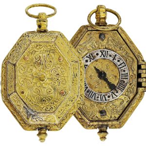 Rare gilt-metal octagonal verge neck clock Circa 1600