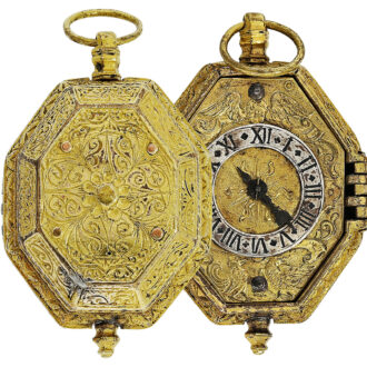 Rare gilt-metal octagonal verge neck clock Circa 1600 Rare gilt-metal octagonal verge neck clock Circa 1600