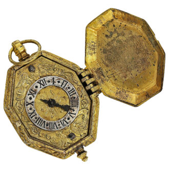 Rare gilt-metal octagonal verge neck clock Circa 1600 Rare gilt-metal octagonal verge neck clock Circa 1600