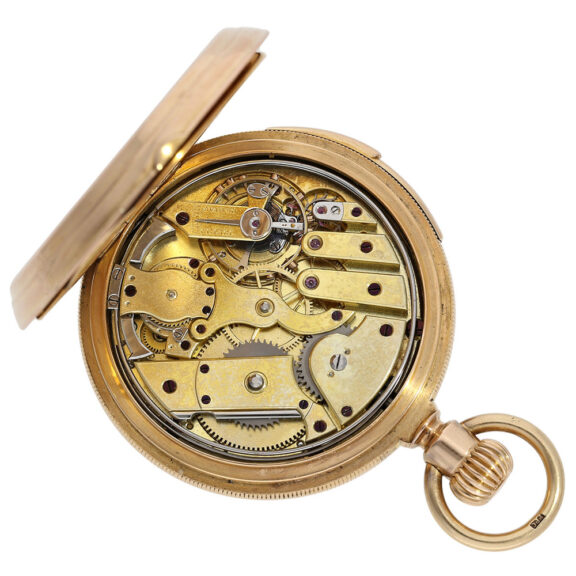 Swiss gold hunting cased quarter repeating watch Circa 1873 Swiss gold hunting cased quarter repeating watch Circa 1873
