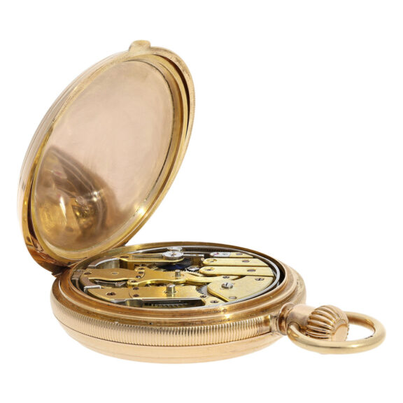 Swiss gold hunting cased quarter repeating watch Circa 1873 Swiss gold hunting cased quarter repeating watch Circa 1873