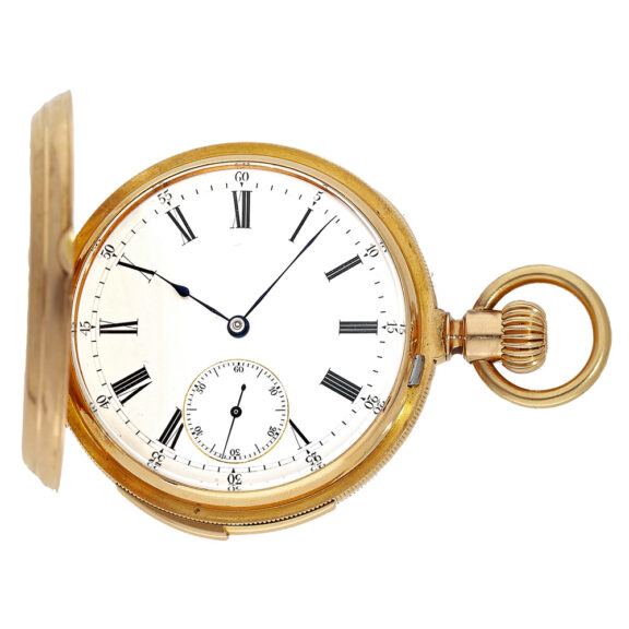 Swiss gold hunting cased quarter repeating watch Circa 1873