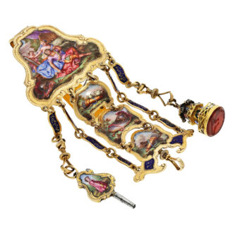 French gold and enamel rococo watch with chatelaine Circa 1760 French gold and enamel rococo watch with chatelaine Circa 1760
