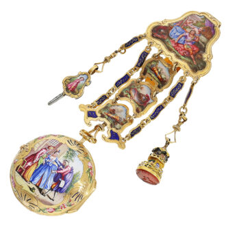 French gold and enamel rococo watch with chatelaine Circa 1760 French gold and enamel rococo watch with chatelaine Circa 1760