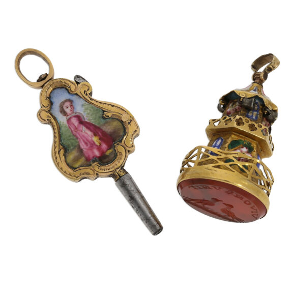French gold and enamel rococo watch with chatelaine Circa 1760 French gold and enamel rococo watch with chatelaine Circa 1760
