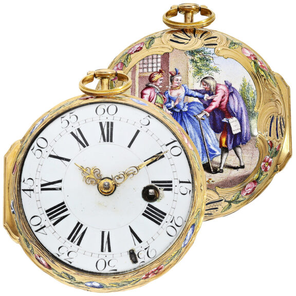 French gold and enamel rococo watch with chatelaine Circa 1760 French gold and enamel rococo watch with chatelaine Circa 1760