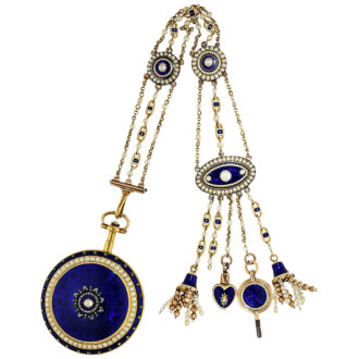 English gold and enamel watch with diamonds and pearls Circa 1790