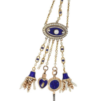 English gold and enamel watch with diamonds and pearls Circa 1790