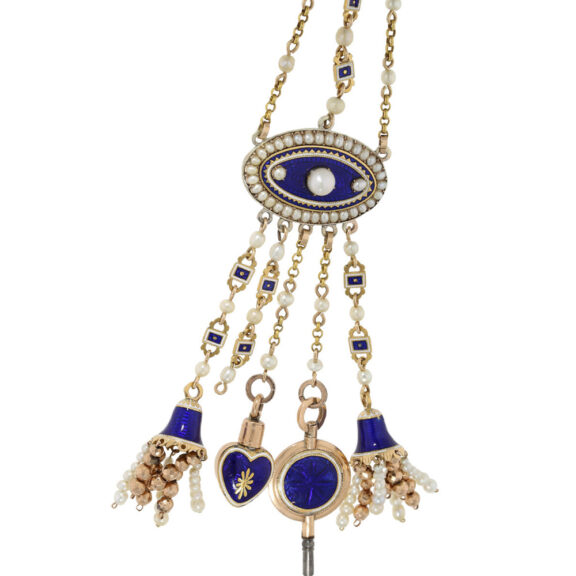English gold and enamel watch with diamonds and pearls Circa 1790 English gold and enamel watch with diamonds and pearls Circa 1790