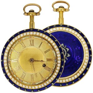 English gold and enamel watch with diamonds and pearls Circa 1790