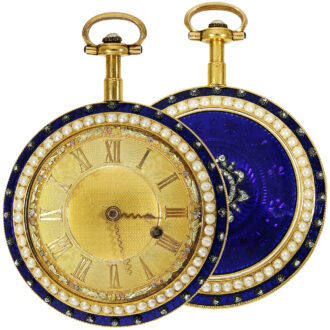 English gold and enamel watch with diamonds and pearls Circa 1790