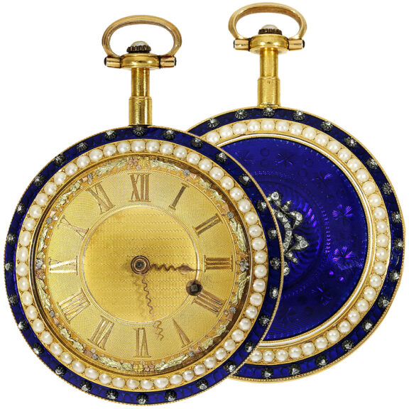 English gold and enamel watch with diamonds and pearls Circa 1790