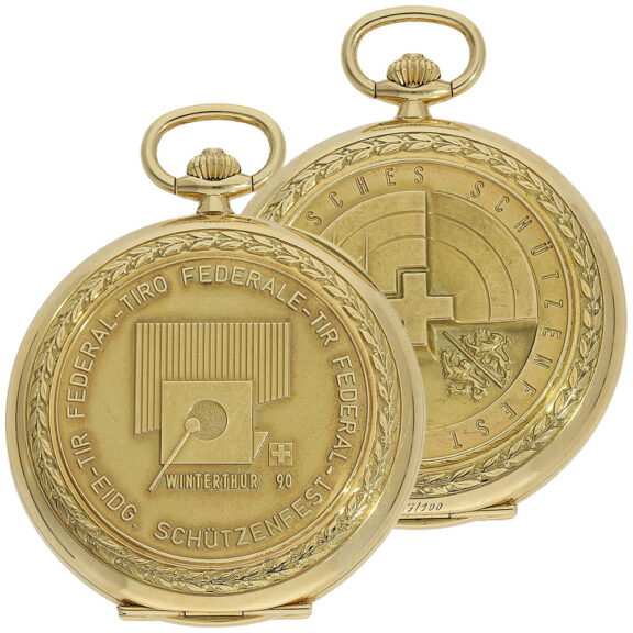 Rare Swiss 18K gold marksman’s pocket watch Circa 1990
