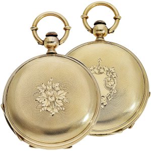 Swiss 14K gold hunting cased pocket watch Circa 1850