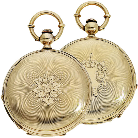Swiss 14K gold hunting cased pocket watch Circa 1850