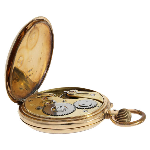 Swiss 18K gold open faced lever pocket watch Circa 1887-1888 Swiss 18K gold open faced lever pocket watch Circa 1887-1888