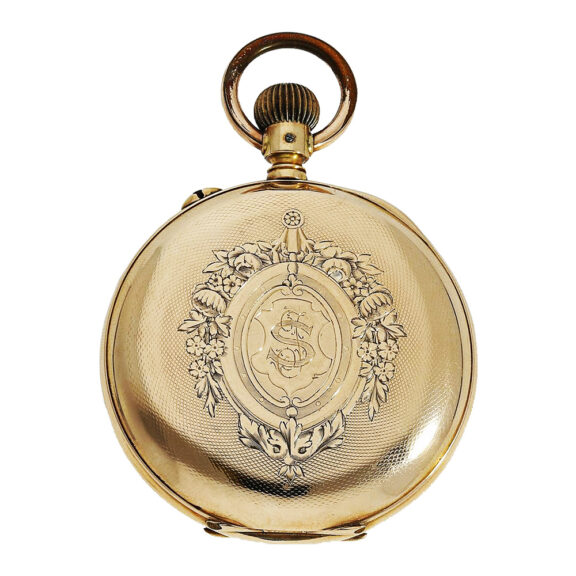 Swiss 18K gold open faced lever pocket watch Circa 1887-1888 Swiss 18K gold open faced lever pocket watch Circa 1887-1888