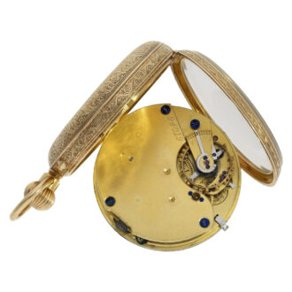 English 18K gold open faced lever pocket watch Circa 1876