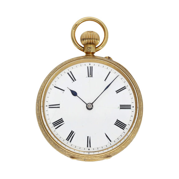 English 18K gold open faced lever pocket watch Circa 1876 English 18K gold open faced lever pocket watch Circa 1876