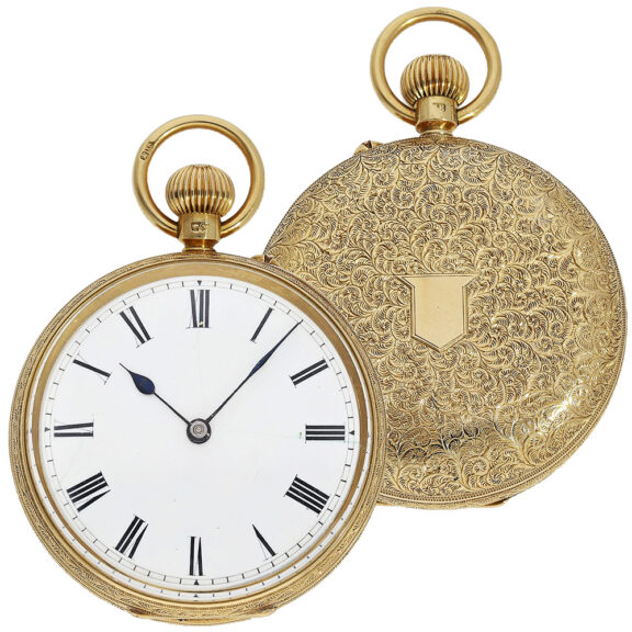 English 18K gold open faced lever pocket watch Circa 1876