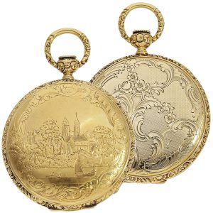 Swiss 18K gold elaborately decorated full hunter Circa 1830