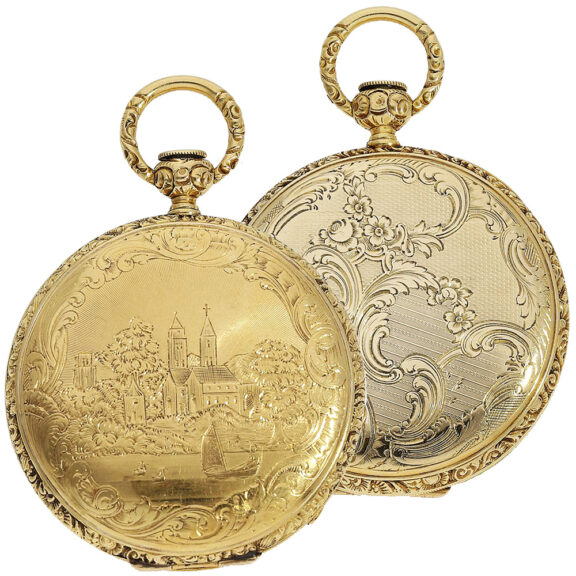 Swiss 18K gold elaborately decorated full hunter Circa 1830