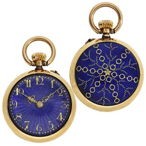 Gold and enamel form watch with matching brooch Circa 1900
