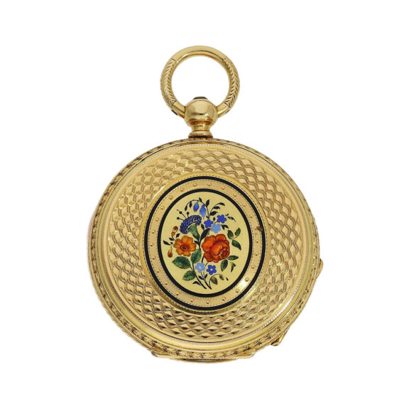 Swiss gold and enamel open faced ladies' watch Circa 1870 Swiss gold and enamel open faced ladies' watch Circa 1870