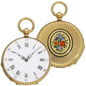Swiss gold and enamel open faced ladies' watch Circa 1870