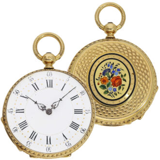Swiss gold and enamel open faced ladies' watch Circa 1870 Swiss gold and enamel open faced ladies' watch Circa 1870