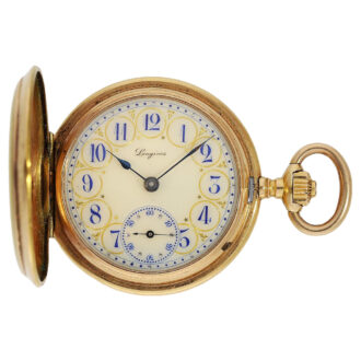Swiss gold hunting cased watch with enamel painting Circa 1900