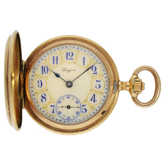 Swiss gold hunting cased watch with enamel painting Circa 1900 Swiss gold hunting cased watch with enamel painting Circa 1900