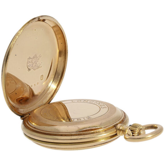 Swiss gold hunting cased watch with enamel painting Circa 1900 Swiss gold hunting cased watch with enamel painting Circa 1900