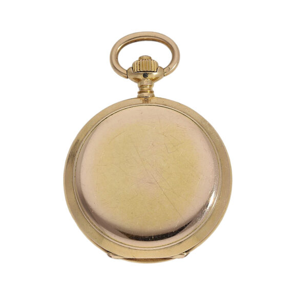 Swiss gold hunting cased watch with enamel painting Circa 1900 Swiss gold hunting cased watch with enamel painting Circa 1900