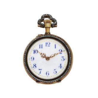Swiss 18K gold and enamel keyless pendant watch Circa 1900
