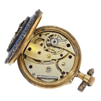 Swiss 18K gold and enamel keyless pendant watch Circa 1900