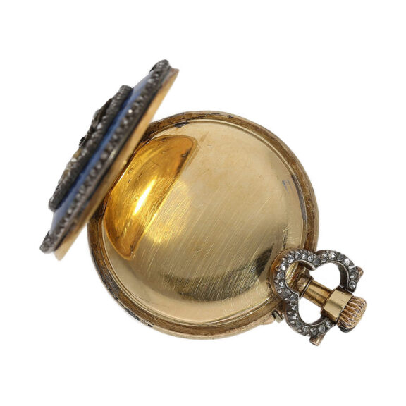 Swiss 18K gold and enamel keyless pendant watch Circa 1900 Swiss 18K gold and enamel keyless pendant watch Circa 1900