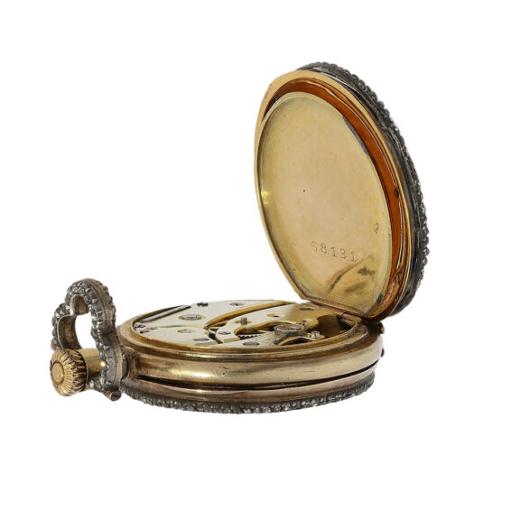 Swiss 18K gold and enamel keyless pendant watch Circa 1900 Swiss 18K gold and enamel keyless pendant watch Circa 1900