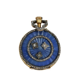 Swiss 18K gold and enamel keyless pendant watch Circa 1900