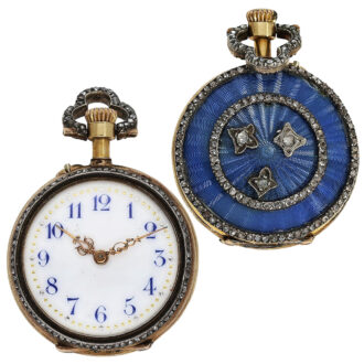 Swiss 18K gold and enamel keyless pendant watch Circa 1900