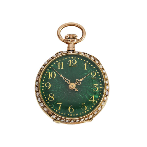 Swiss gold enamel with pearls and diamonds set ladies-watch Circa 1900 Swiss gold enamel with pearls and diamonds set ladies-watch Circa 1900