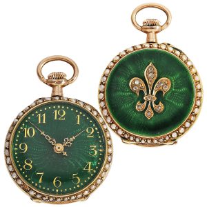 Swiss gold enamel with pearls and diamonds set ladies-watch Circa 1900