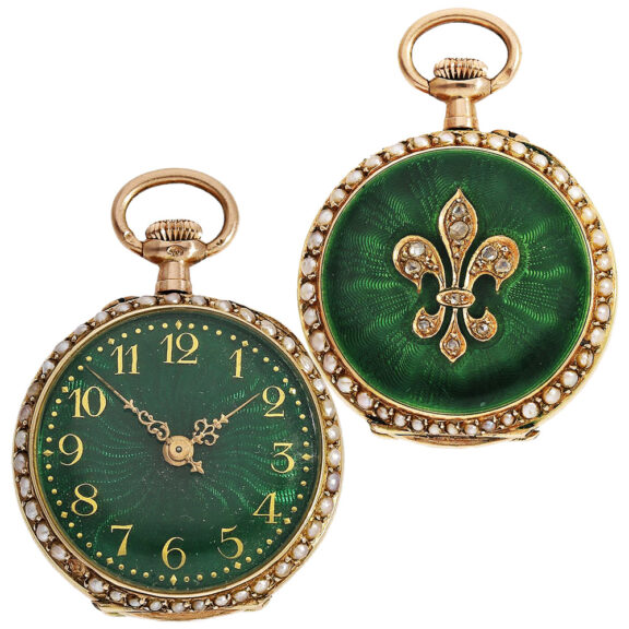 Swiss gold enamel with pearls and diamonds set ladies-watch Circa 1900